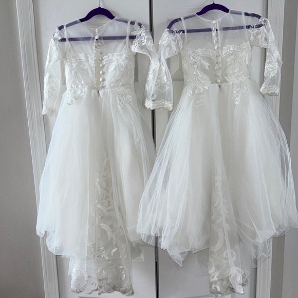 USED- 2 Bundle- Elegant White Lace Tulle Dresses - Picture 4 of 16
